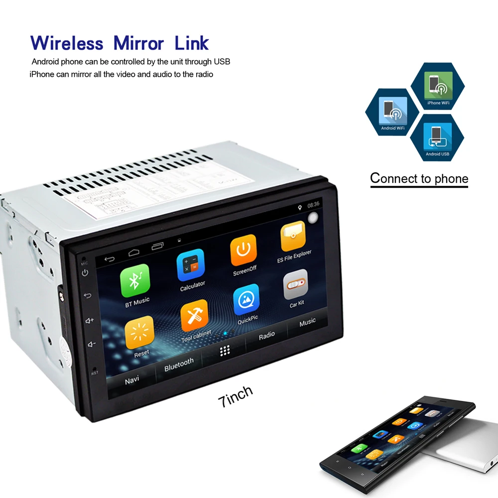 2 DIN android 6,0 Quad Core HD pantalla táctil incorporada Bluetooth Wifi AM/FM Radio 1 GB de RAM 16 GB ROM GPS de navegación del coche Autoradio
