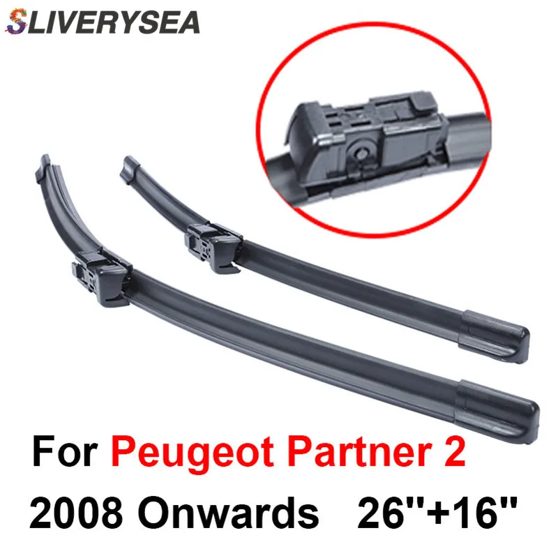 

SLIVERYSEA Wiper Blades For Peugeot Partner 2 2008 Onwards 26''+16'' High Quality Iso9001 Natural Rubber Clean Front Windshield