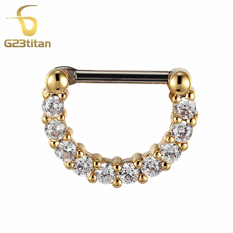 G23titan циркония маленькая перегородка кольца для женщин анти аллергические G23 титановый полюс Кристалл Нос кольцо ювелирные изделия для тела - Окраска металла: Gold