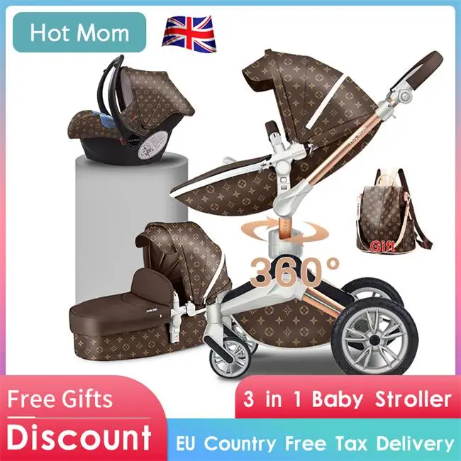 

Hot Mom Multifunctional 3 in 1 Baby Stroller High Landscape Stroller Folding Carriage Gold Baby Stroller Newborn Stroller
