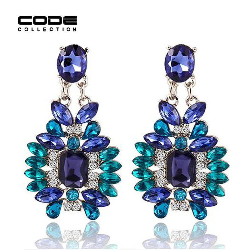 

2017 Party Retro Fashion Handmade Earrings On Female Girl Blue Crystal Jewelry Pendant Earrings Gift