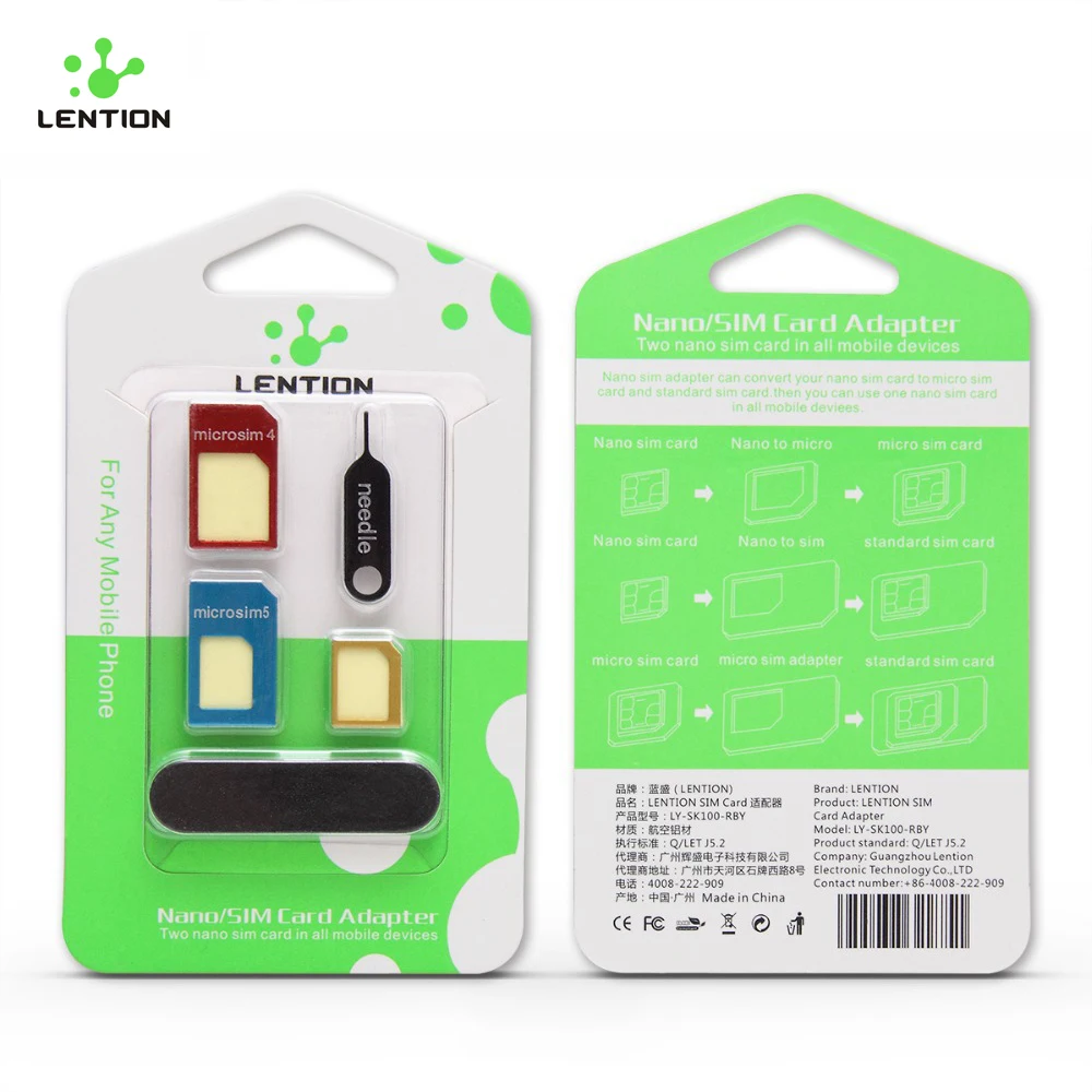 Lention sim-карты адаптер для iPhone 4S/5S/6/6 S Nano 5 в 1 Micro/Стандартный конвертер Наборы с