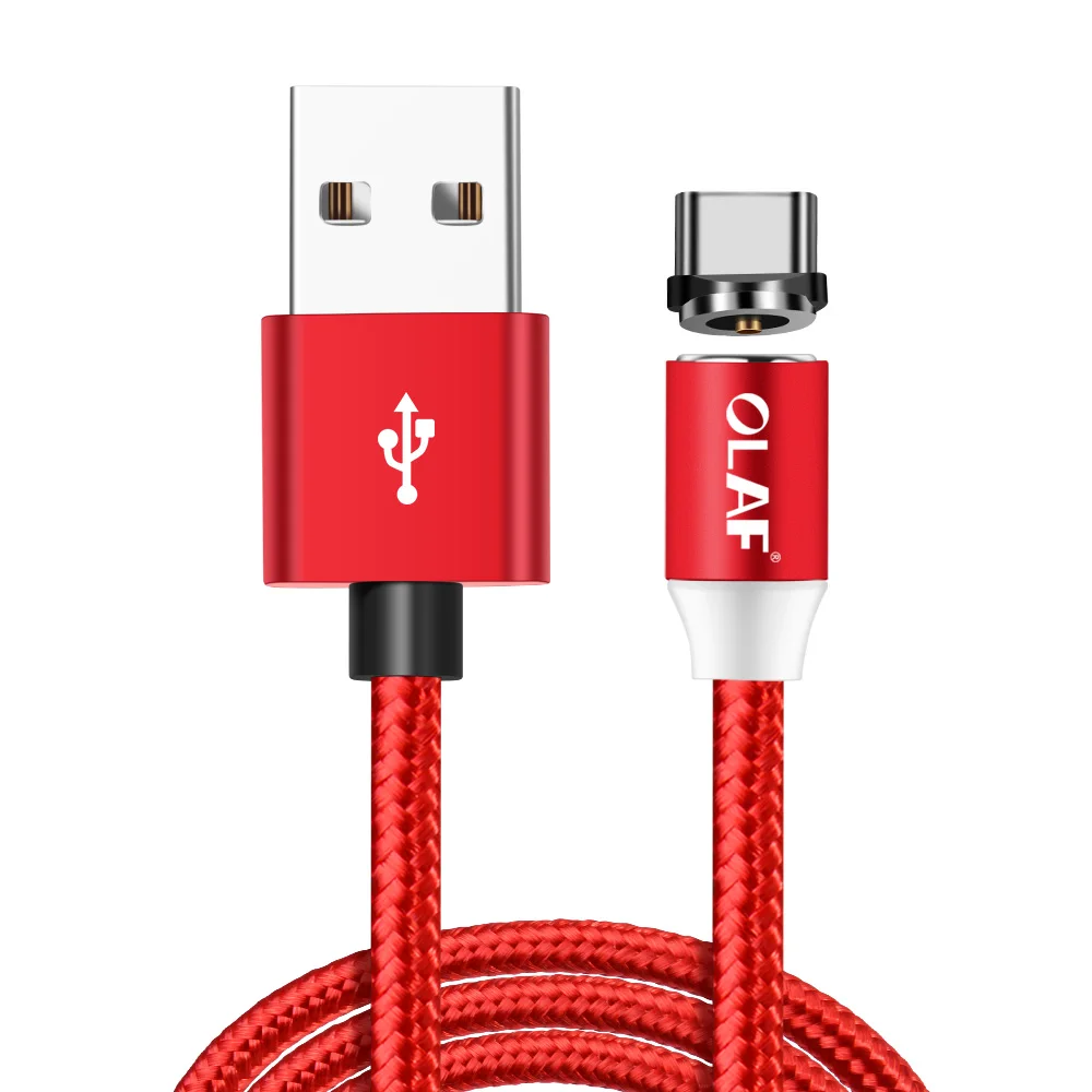 Olaf 2.4A светодиодный магнитный кабель для быстрой зарядки Micro usb type-C 1 м usb type C нейлоновый кабель для samsung S8 для iphone 7 X XR usb c - Цвет: Red