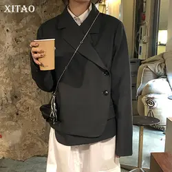 XITAO винтажный кардиган женский Блейзер Корея Мода 2019 осень необычный дикий Джокер карман зазубренный воротник элегантный WLD2076
