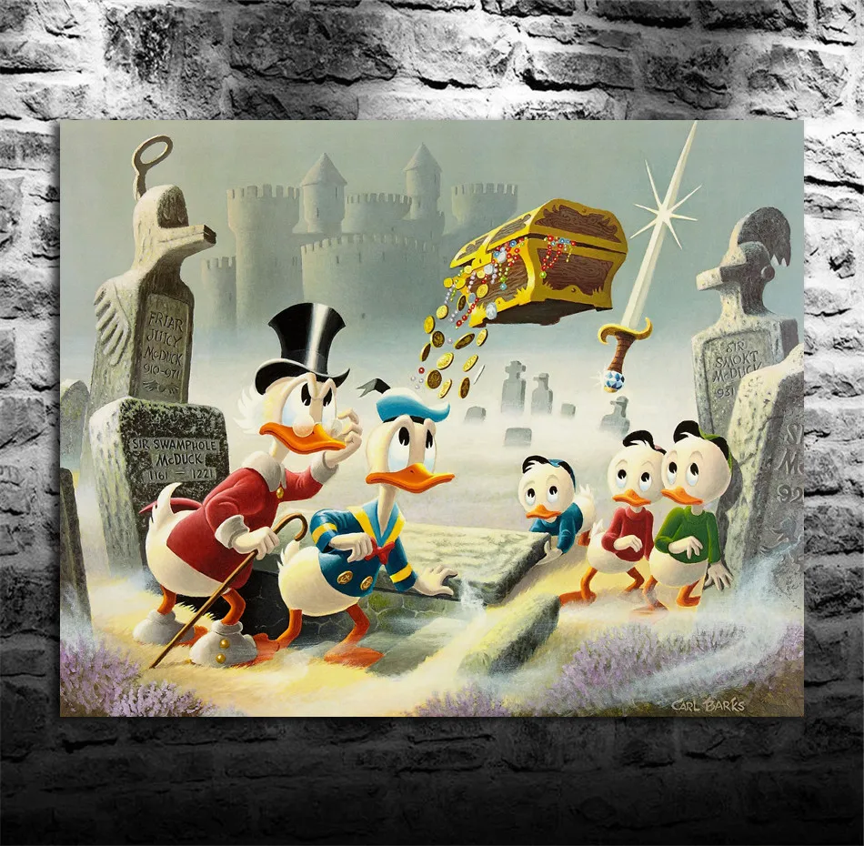 Scrooge McDuck Donald Duck and Three Ducklings Canvas Painting Living