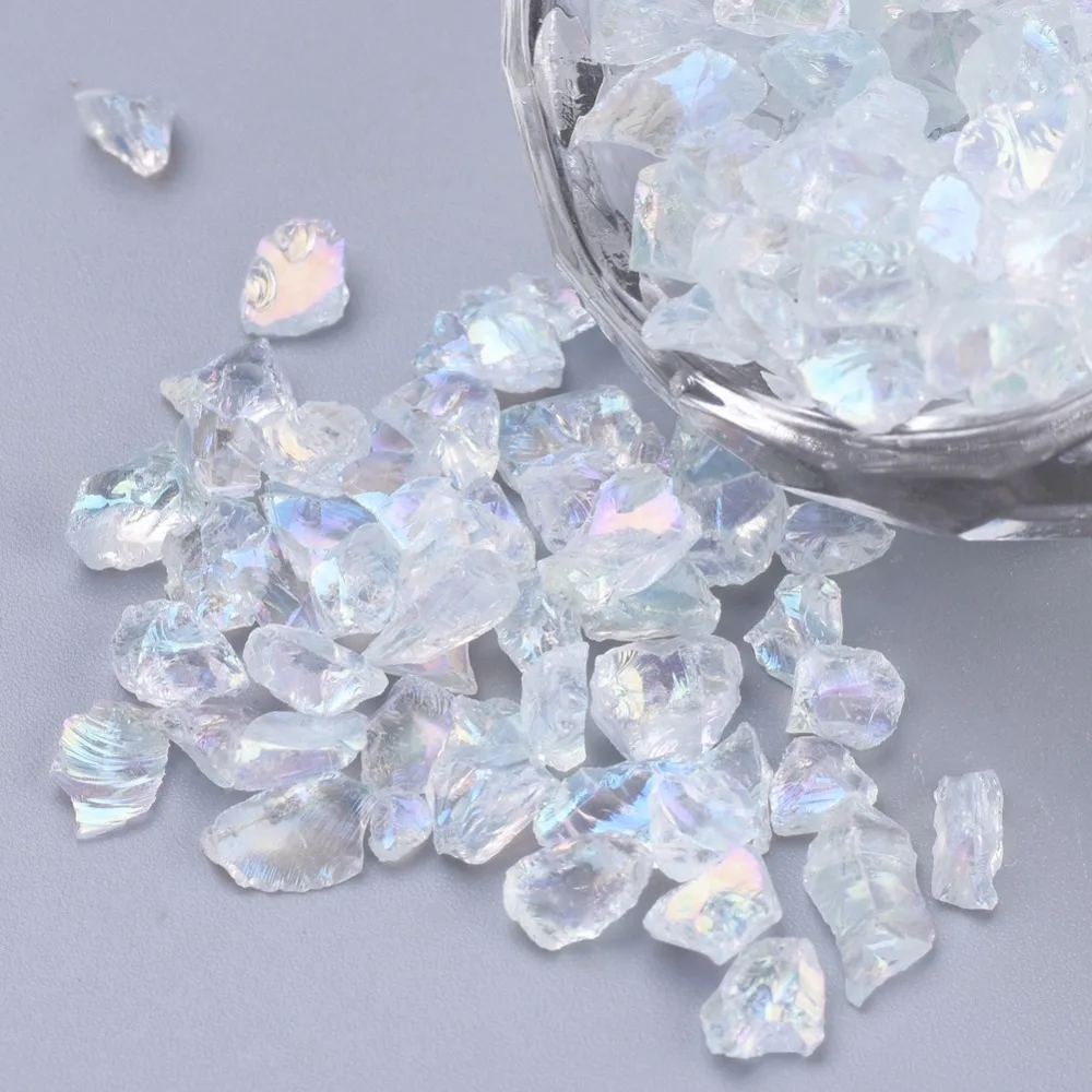 

PandaHall 0.5~7mm 450g/bag Hot Transparent Glass Seed Chip Irregular Crushed Loose Jewelry Beads, No Hole/Undrilled, Clear AB