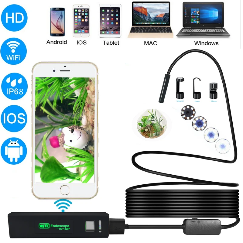 1200P 8 мм USB Android смартфон Wifi эндоскоп IP68 водонепроницаемая гибкая камера