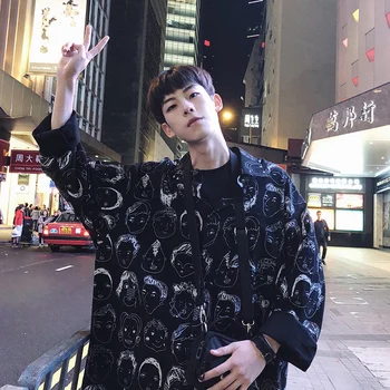

2018 Summer New Youth Men's Head Print Loose Large Hip-hop Style Casual Clothes Personality Fashion Long-sleeved Shirt