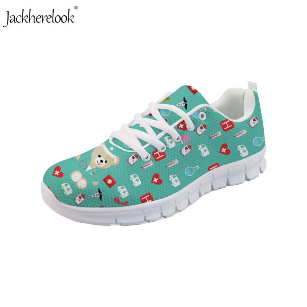 

Jackherelook 2019 New Arrival Running Shoes Women Cute Nurse Bear Print Breathable Mesh Sport Sneakers Light Summer Fitness Shoe
