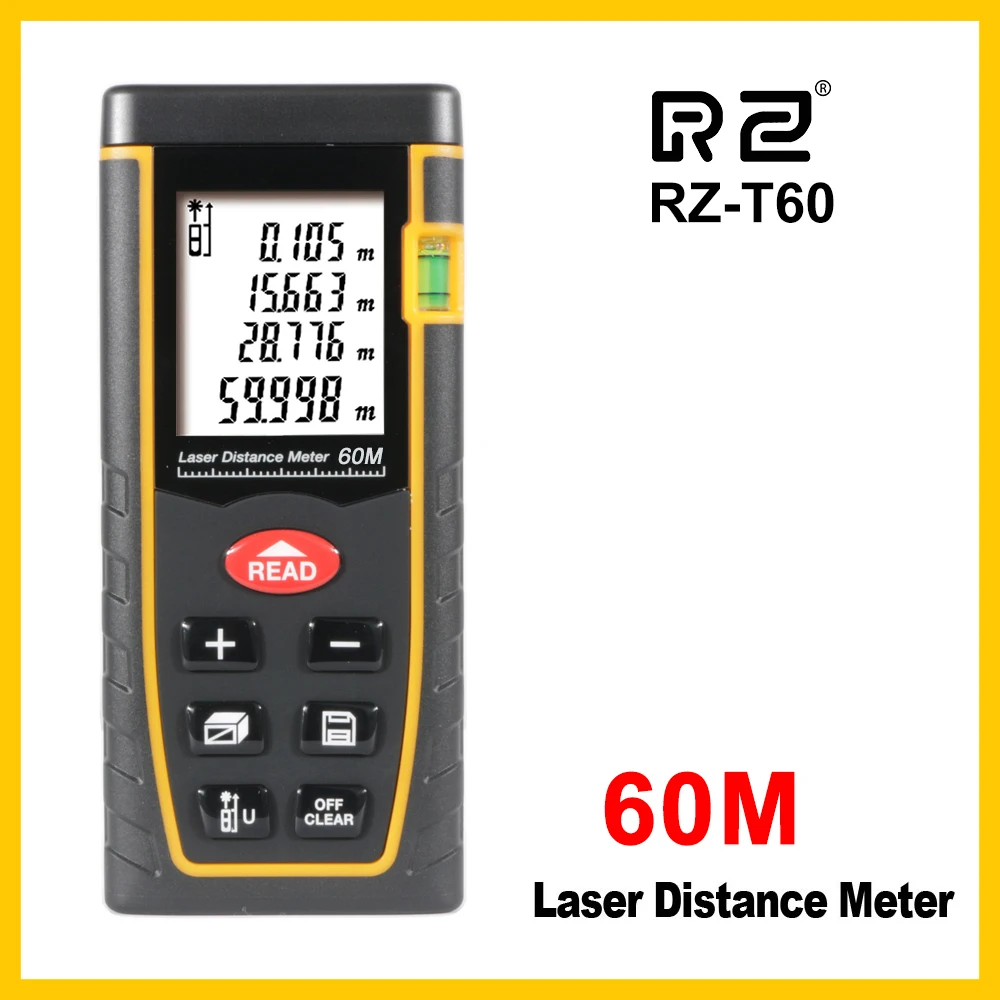 RZ Laser Range Finder Distance Tape Measure Roulette Meter Measuring Rangefinder Electronic Ruler 60M Measuring Tools RZ-T60 RZ Laser Range Finder Distance Tape Measure Roulette Meter Measuring Rangefinder Electronic Ruler 60M Measuring Tools RZ-T60