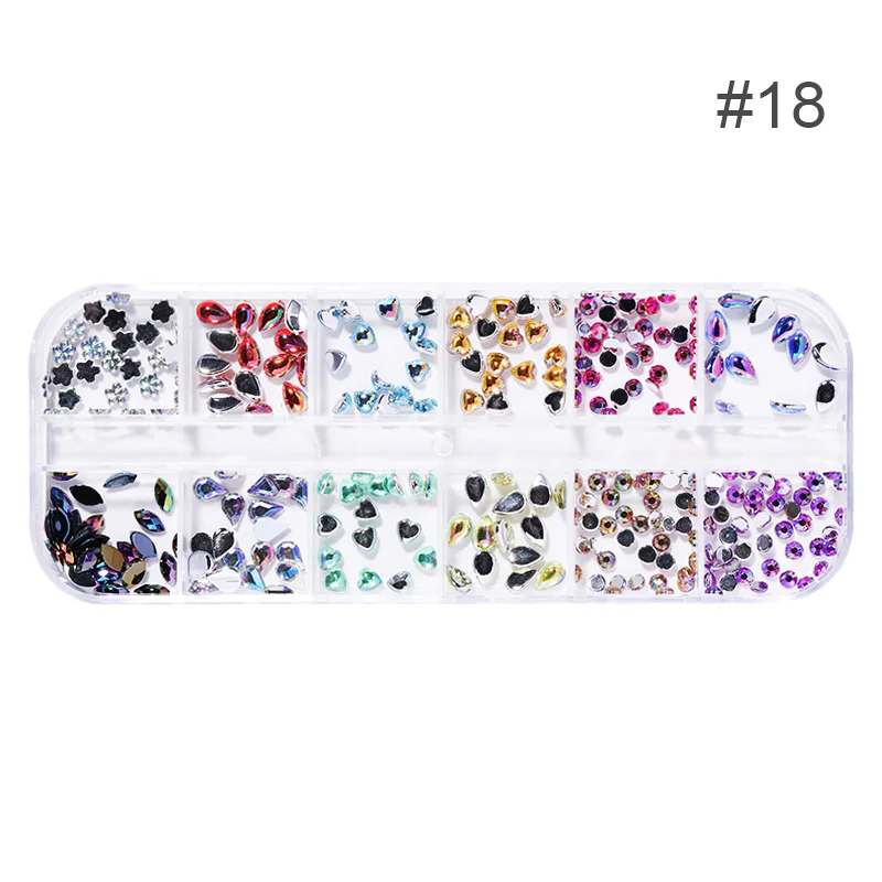 Стразы для дизайна ногтей, заклепки, сушеные цветы, блестки, цветные кристаллы, маркиза, земля, глаза, смешанный размер, дизайн, 3D украшения - Цвет: 18