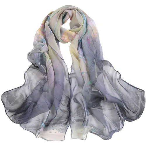 Шарф женский цветок Тонкий шелковый шарф длинный мягкий шарф шаль вуаль Женская шаль элегантный длинный мягкий шарф для женщин - Цвет: Серый