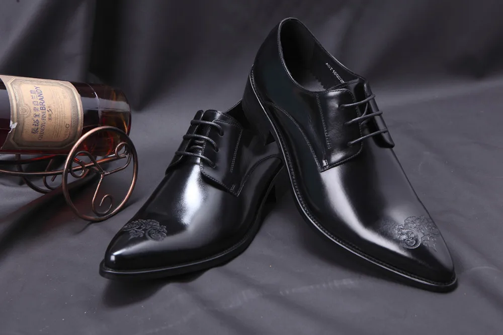 PJCMG/Высококачественная модная мужская Свадебная обувь; Цвет черный, коричневый; на шнуровке; с острым носком; на плоской подошве; деловые мужские модельные туфли из натуральной кожи; официальная обувь