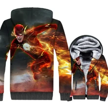 Funny Anime Flash Mens Hoodies 2018 Fashion Winter Thick Fleece Men's Jacket Hip Hop Sweathsirt Harajuku Super Hero Cosplay Coat