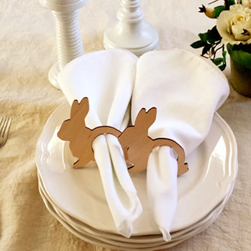 12pcs Easter Bunny Napkin Rings Easter Napkin Holders Wood Spring Table