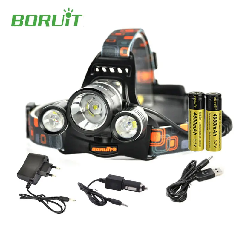

Boruit rj-5001 LED Headlamp rechargeable 6000LM 3 XM-L L2 Headlight USB Hiking Flashlight Head lamp with 18650 battery + Charger