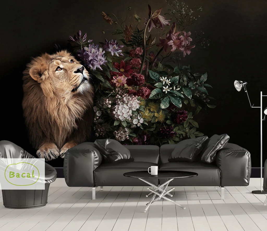 Bacal カスタム写真の壁紙 3d リアルなヴィンテージ動物壁画ライオン不織布寝室の壁の壁画家の装飾花の壁紙 5d 壁紙 Aliexpress