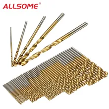 ALLSOME, 50 шт в наборе, 1/1. 5/2/2,5/3 мм HSS Титан покрытием спиральные бурильные сверла высокого Скорость Сталь набор сверл HT2392