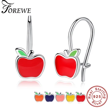 

FOREWE Lovely Pink Red Enamel Apple Stud Earrings For Girls Kids Children Authentic 925 Sterling Silver Earrings Birthday Gift