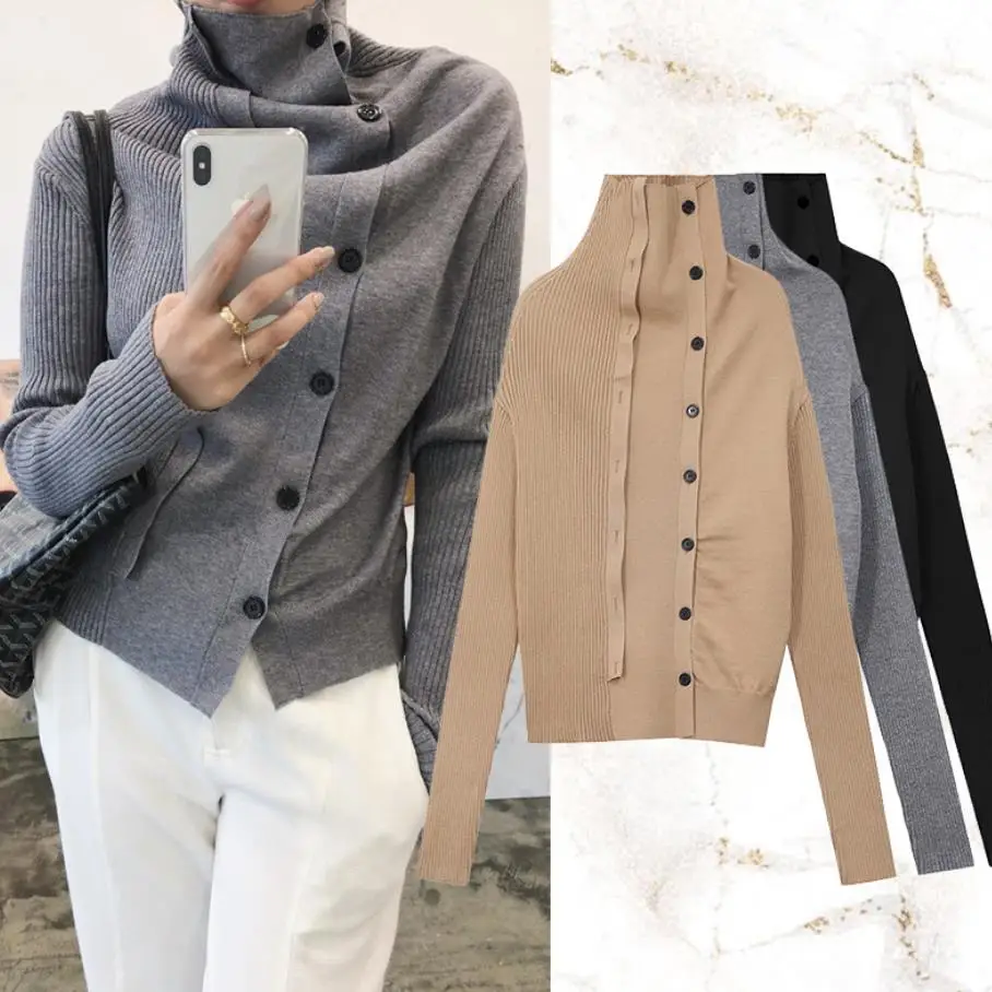 

Turtleneck Sweater female Single Breasted good quality wool Cardigans Knitting Coat long sleeve loose tops women clothes gx1345