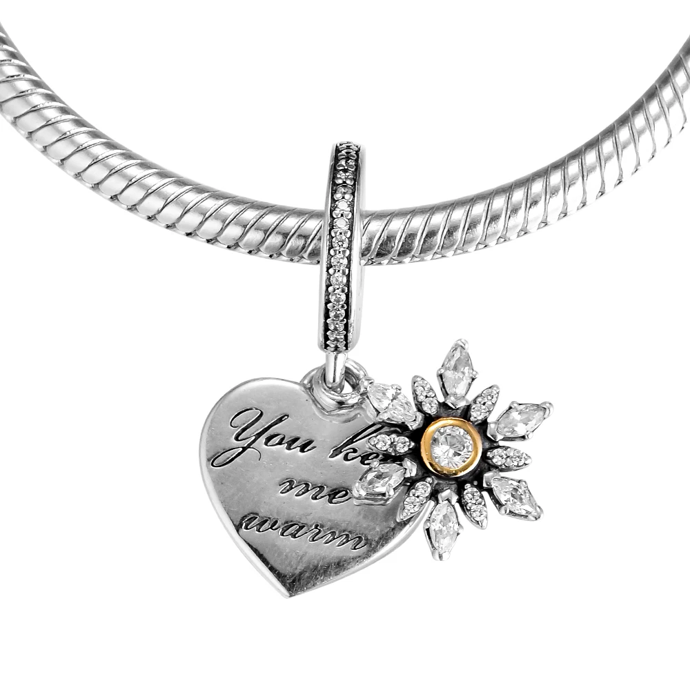 

FANDOLA Beads Snowflake Heart Charm 925 Sterling Silver Fits Pandora Bracelet Original Beads for Jewelry Making DIY Bracelet