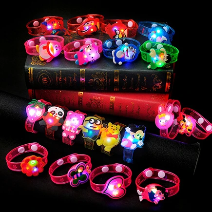 LED Glow Light up Rubber Toy Watch Kid Fluorescent Hand Ring Handband Halloween Flashing Party Flash