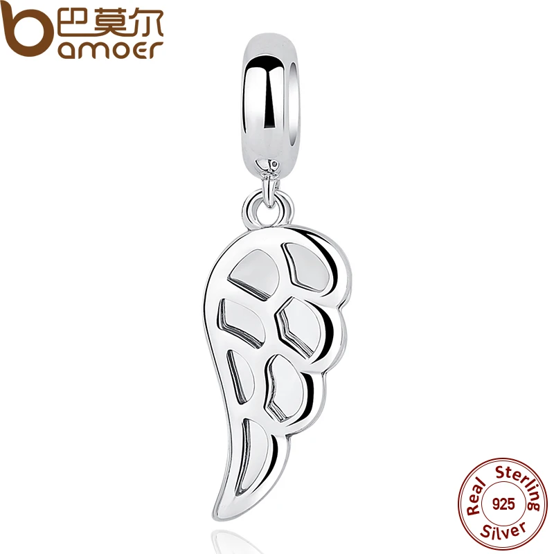 BAMOER New Collection 925 Sterling Silver Angle Wing Pendant Charm fit Necklace for Women Engagement Gift SCC032