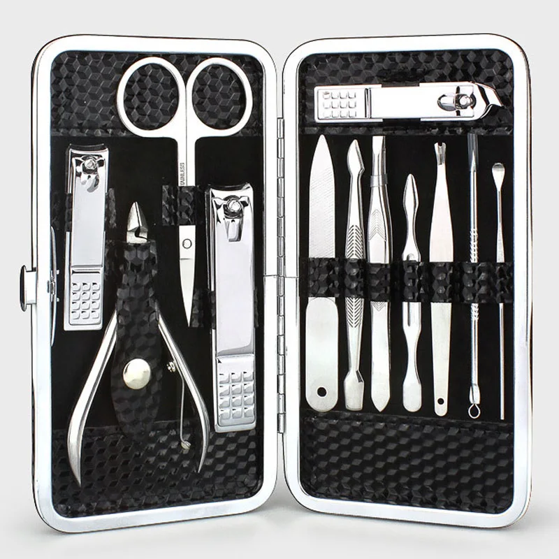 

12pcs Nail Clipper Set Manicure Knife Nail Scissors Nail Tool Pedicure Eagle hook Trimmer Grooming with Case Nail Care Beauty