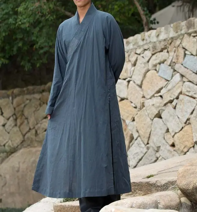 Shaolin Buddhist Monk Dress Meditation Cotton Linen Long Robe Gown Kung Fu Suit 