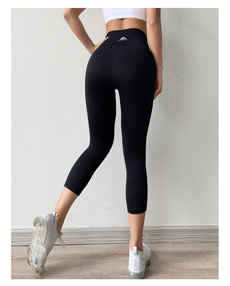 High Waist Seamless Leggings Sport Women Crop Yoga Pants Elastic Stripe Capris Gym Workout Leggings Girls Fitness Running Tights