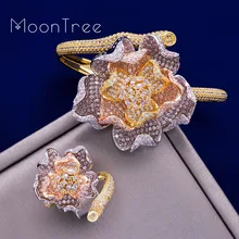 MoonTree Fashion Luxury Flower Luxury Rhinestones Wedding Jewelry Sets Three Color Layer Copper Braid Shape Ring Bangle Set MoonTree Fashion Luxury Flower Luxury Rhinestones Wedding Jewelry Sets Three Color Layer Copper Braid Shape Ring Bangle Set