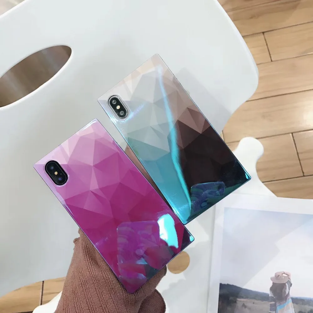 ZMASI Blue-ray Geometric Phone Case For iphone X 7 6S 6 8 Plus Back Cover Square Soft Silicone Full Protect |