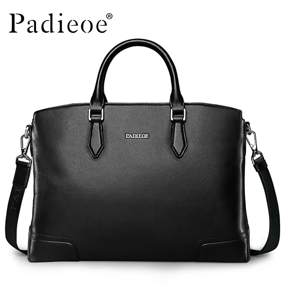

Padieoe 2017 New Fashional Men's Business Briefcase Fashion Men's Genuine Leather Bag Real Cow Leather Laptop Bag for Men