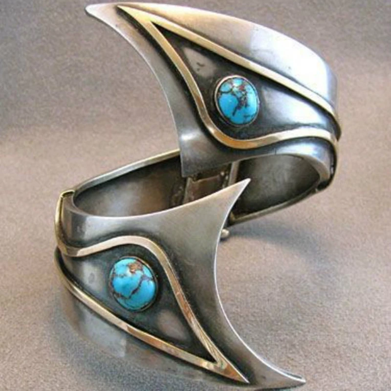 

New Style Turquoises Stone Open Finger Ring For Men Women Punk Jewelry Cool Street Antique Silver Color Rings Hip Hop Z3M123