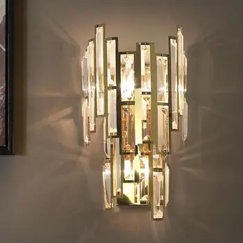 

Home led wall fixture Large mirror led Crystal Wall sconce for Living Room project Villa Gold Wall sconce Bedroom Led wall light