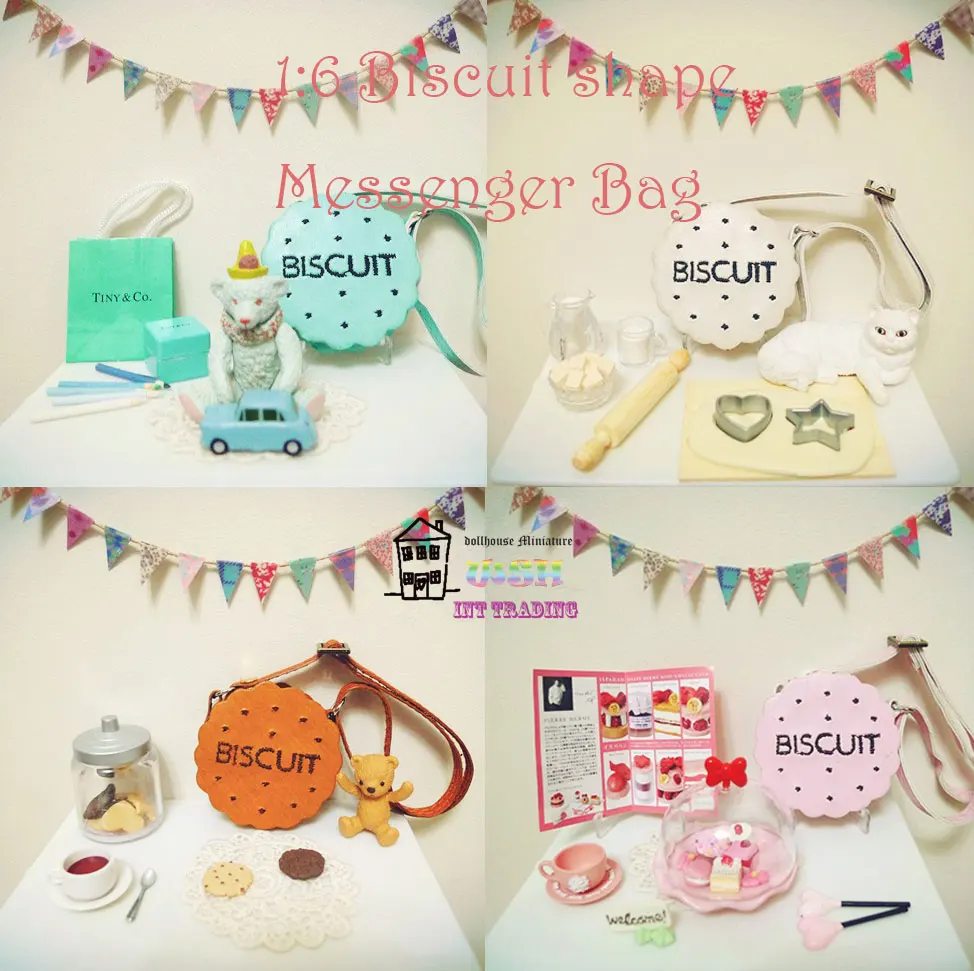 

2018 New Biscuit shape 1:4 bjd Doll Accessory Dollhouse miniature exquisite vintage circular small bag Messenger Bag 4 color