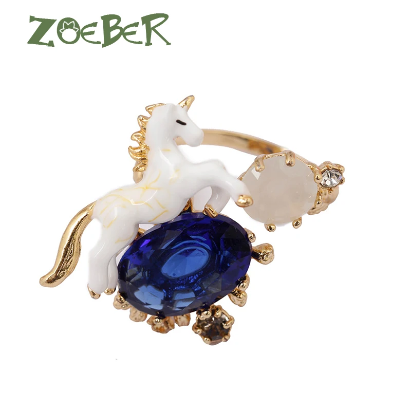 Zoeber Funny Unicorn Gems Ring Lady Women Gift Adjustable 3D Enamel
