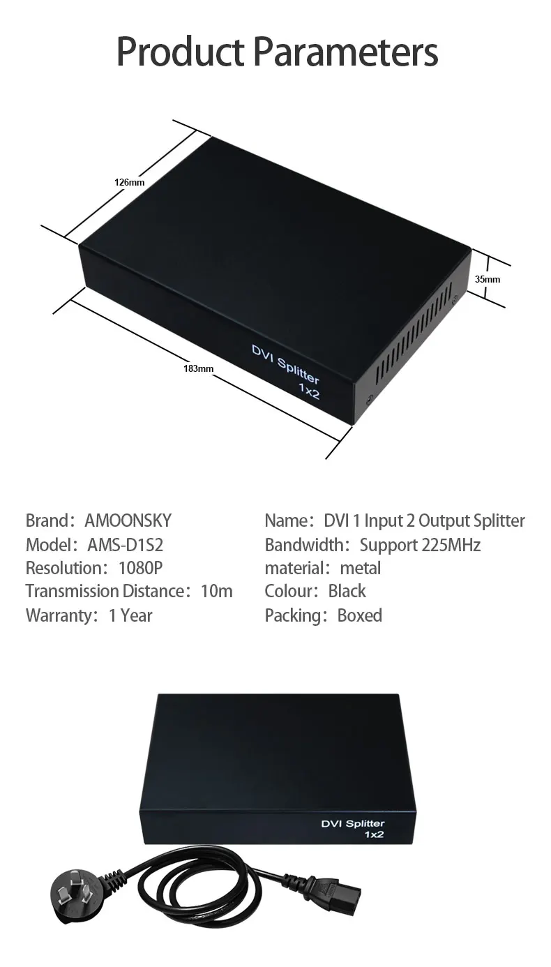 1080P 60 Гц AMS-D1S2 HD разделитель DVI 1X2 DVI-D дистрибьютор 1 в 2 для инженерного проектора монитор компьютерная графическая карта