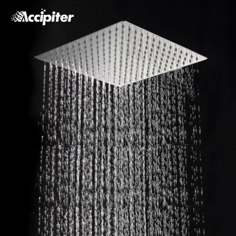 8/" Square Slim Stainless Steel Rain Shower Head 16/'/' Wall Mounted Arm For Faucet