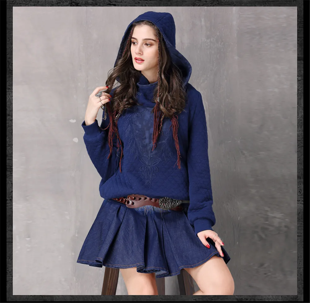 Vintage Thicken Women Hoodies Winter 2018 Spring Ethnic Embroidery Hooded Warm Long Sleeve All-match Pullover Knit Sweatshirt (11)