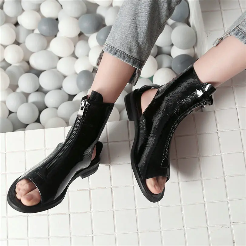 

Women Patent Leather Roman Sandals Low Heels Platform Oxfords Open Toe Summer Ankle Boots High Top Gladiator Lady Casual Shoes