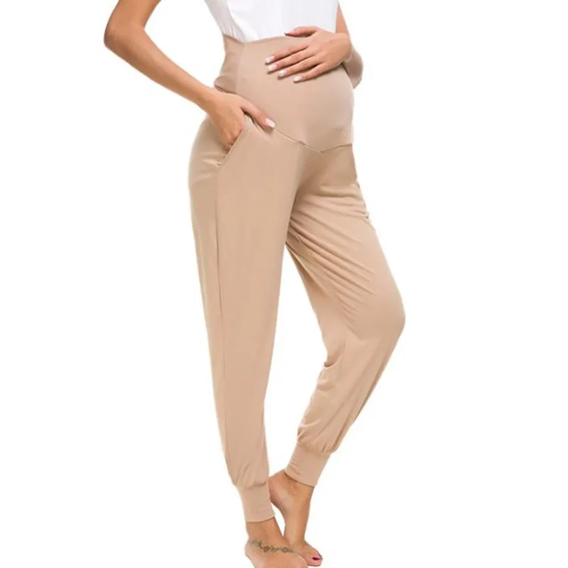 

2019 new solid color high elastic pregnant stomach lift pants spring / summer casual Slim cotton sweatpants for pregnancy