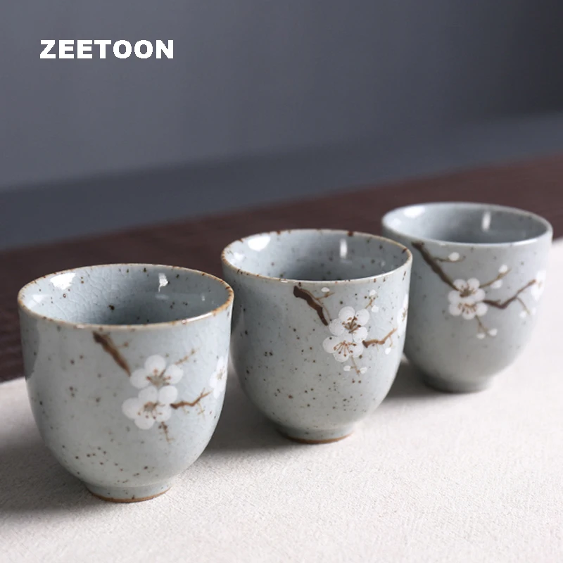 

80ml Vintage Coarse Pottery Ge Kiln Plum Blossoms Teacup Chinese Kung Fu Tea Set Master Cup Tea Cup Tea Bowl Ceramic Drinkware