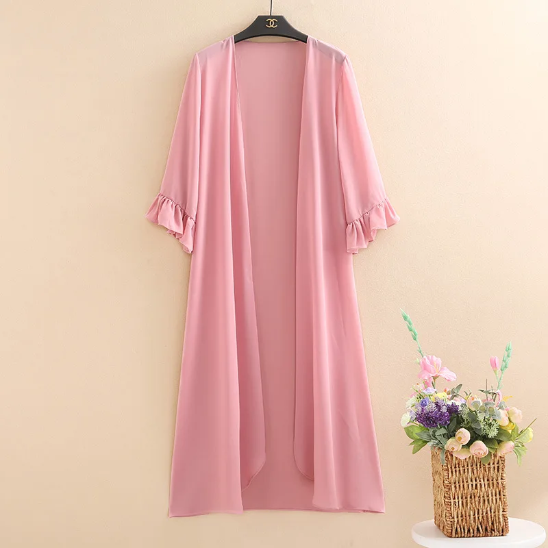 

Summer Cardigan 2019 Beach Kimono Sheer Top Mesh Transparent Long Cardigan Women Korean Fashion Clothing Long Sleeve Shirt Tunic