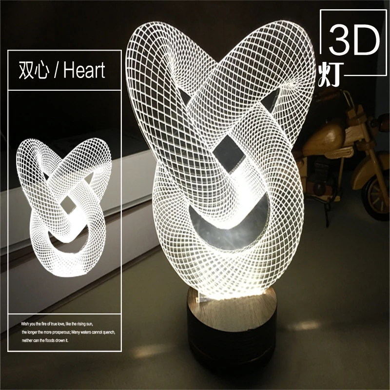 Мода DIY USB 3D настольная лампа спальня ночник деревянная основа из светодиодов