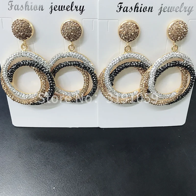 

Round three ring hollow out dinner earrings long - style rhinestone ultra - flashy glamour of high - style celebrities retro