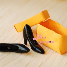 1/12 миниатюрные черные туфли на высоком каблуке с обувной коробкой OT26