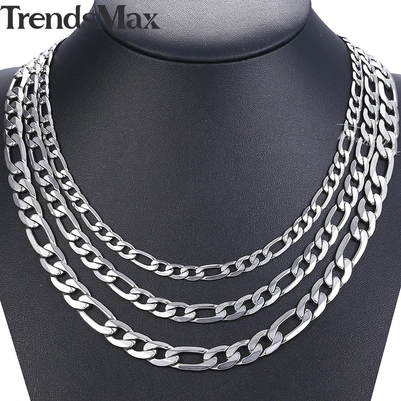 Trendsmax ожерелье для мужчин из нержавеющей стали Фигаро звено цепи Модное Длинное Ожерелье s мужские ювелирные изделия подарки на заказ 18-3" KNN6