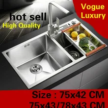 Квартира Делюкс Кухня ручная раковина двойной паз сделать блюда 304 нержавеющая сталь Лидер продаж 75x42/75x43/78x43 см