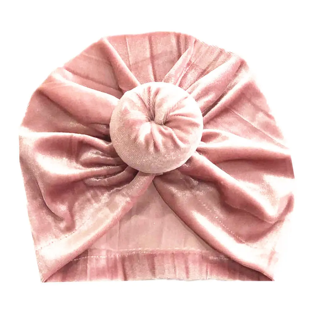 Новые брендовые бархатные шапки для маленьких девочек, плотная повязка на голову с большим бантом, повязка на голову, Эластичный Тюрбан, повязка-Узелок на голову 17*16,5 см - Цвет: Light Pink